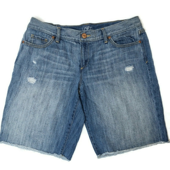 LOFT denim distressed long shorts size 10 / 30 - Picture 4 of 5